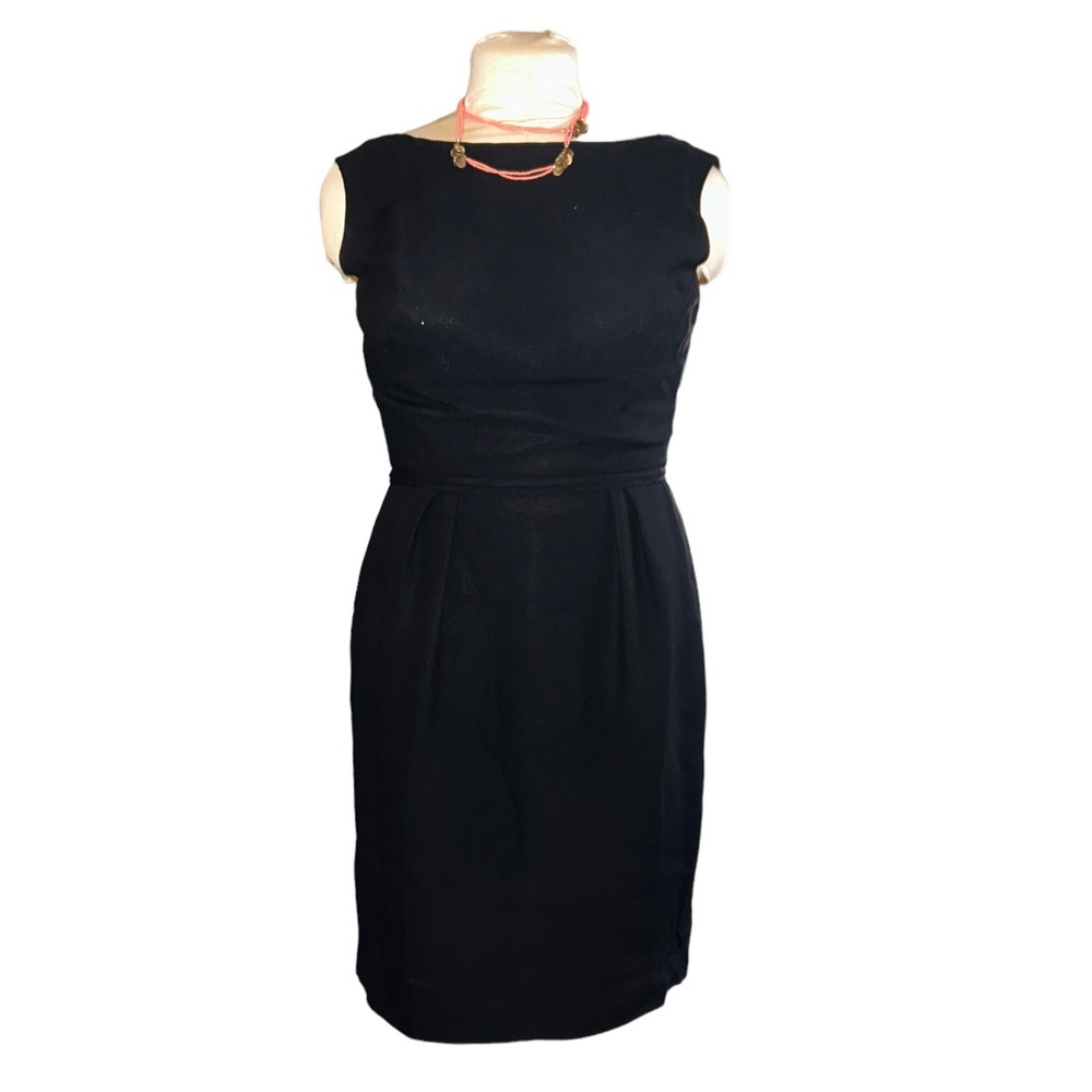 Vintage 1960’s Black Crepe Lined Cocktail Dress Union Made Tag Size 16/Size 8/10